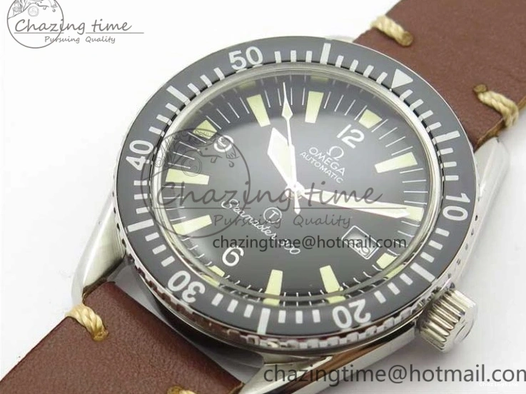 0414 Vintage Seamaster 300 Date T SS B12 Black Dial On Brown Leather Strap A2836 (Free Nylon Strap) WeatherProof 7911